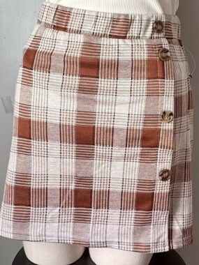 Plaid Button-Front Midi Skirt in Brown